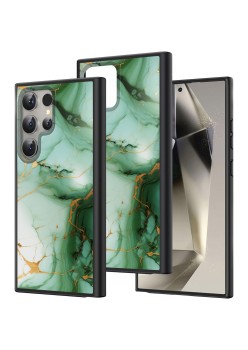 Husă pentru Samsung Galaxy S25 Ultra, Marble LC, Protecție Cameră, Antișoc, Design Slim, Alb - Verde