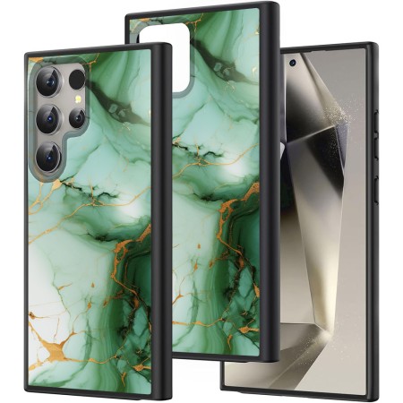 Husă pentru Samsung Galaxy S25 Ultra, Marble LC, Protecție Cameră, Antișoc, Design Slim, Alb - Verde