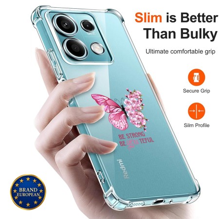 Husa Antisoc pentru Xiaomi Redmi Note 14S - AirBag TPU, Colțuri Ranforsate- Butterfly Roz 