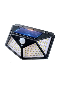 Lampă Solară LED de Exterior, 100 LED, cu Senzor de Mișcare și Senzor Crepuscular, 3 Moduri, Flux 700LM, IP65, Montaj Perete, Neagră