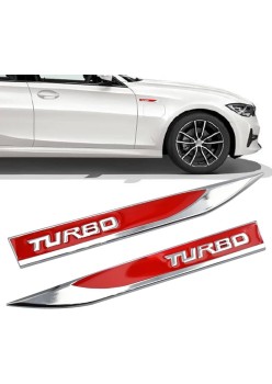 Set 2 Embleme Auto Metalice TURBO 3D – Reliefate, Adeziv Autoadeziv, 14.6 x 1.8 cm, Montaj Rapid
