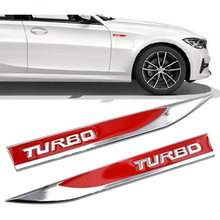 Set 2 Embleme Auto Metalice TURBO 3D – Reliefate, Adeziv Autoadeziv, 14.6 x 1.8 cm, Montaj Rapid
