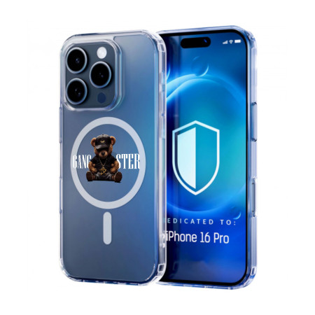 Husa pentru Iphone 16 Pro Max, Atasare Magnetica, MagSafe, Gangster, Clear