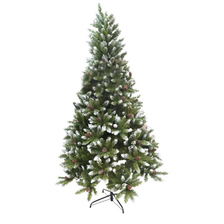 Brad Artificial Pulverizat alb-tip zapada bogat de Craciun, 2.10 m inaltime, Interior/ Exterior, 1266 ramuri, Verde