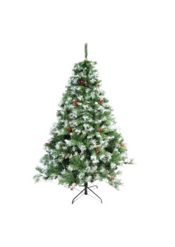 Brad artificial decorat cu conuri pin nins de Craciun 1.8m, interior/exterior, 760 ramuri, suport metalic inclus, Verde