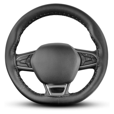 Husa volan din piele ecologica perforata, diametru 37-39 cm, cu ac si ata, Negru