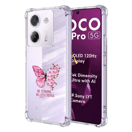 Husa Antisoc pentru Xiaomi Poco M7 Pro 5G - AirBag TPU, Colțuri Ranforsate- Butterfly Roz 