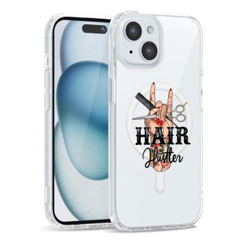 Husa pentru Apple iPhone 15 Plus, Atasare Magnetica, MagSafe, Hair Hustler, Clear