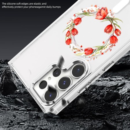 Husa pentru Galaxy S24 Ultra, Atasare Magnetica, MagSafe, Pink Wreath 15, Clear