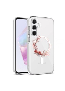 Husa pentru Samsung Galaxy A16, Atasare Magnetica, MagSafe, Pink Wreath 17, Clear