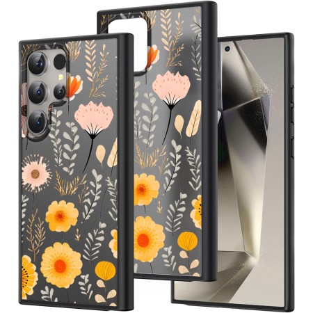 Husă pentru Samsung Galaxy S25 Ultra, Flower 13, Protecție Cameră, Antișoc, Design Slim, Negru