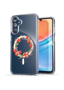 Husa pentru Samsung Galaxy A15 4G, Atasare Magnetica, MagSafe, Pink Wreath 15, Clear