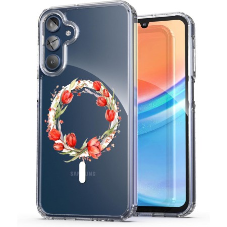 Husa pentru Samsung Galaxy A15 4G, Atasare Magnetica, MagSafe, Pink Wreath 15, Clear