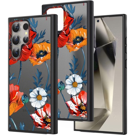 Husă pentru Samsung Galaxy S25 Ultra, Flower 14, Protecție Cameră, Antișoc, Design Slim, Negru