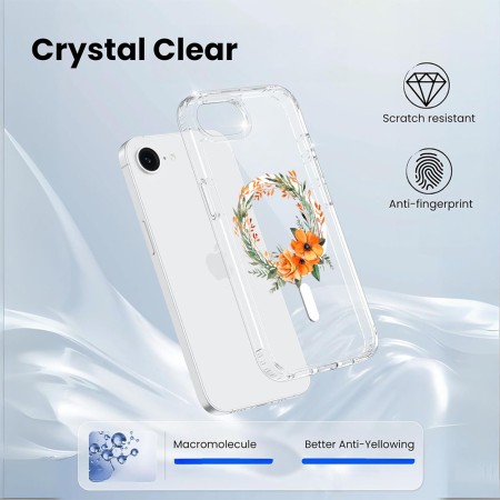 Husa pentru iPhone 16e, Atasare Magnetica, MagSafe, Pink Wreath 12, Clear