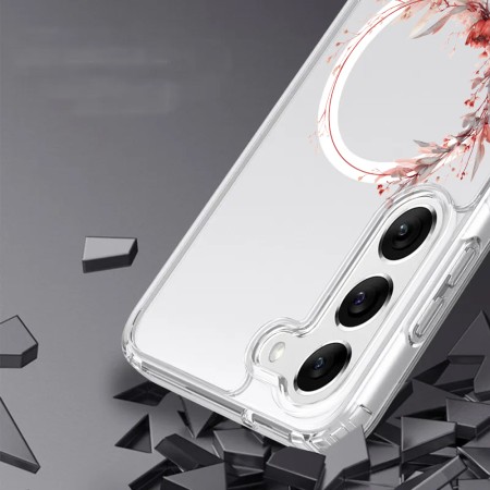Husa pentru Samsung Galaxy A55 5G, Atasare Magnetica, MagSafe, Pink Wreath 17, Clear