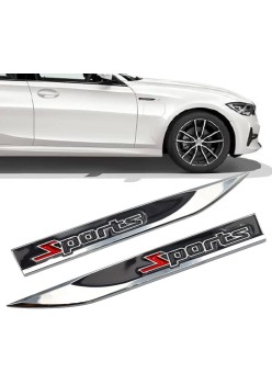Set 2 Embleme Auto Metalice SPORTS 3D – Reliefate, Autoadezive, 14.6 x 1.8 cm, Montaj Rapid, Design Sport