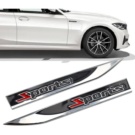 Set 2 Embleme Auto Metalice SPORTS 3D – Reliefate, Autoadezive, 14.6 x 1.8 cm, Montaj Rapid, Design Sport