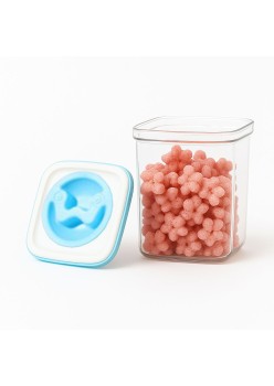 Recipient Depozitare Alimente 1.3L Transparent cu Capac Albastru-Alb, Cutie Tip Container pentru Cereale, Paste sau Gustari, 11.5x15 cm
