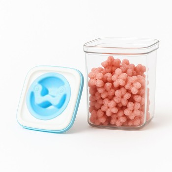 Recipient Depozitare Alimente 1.3L Transparent cu Capac Albastru-Alb, Cutie Tip Container pentru Cereale, Paste sau Gustari, 11.5x15 cm