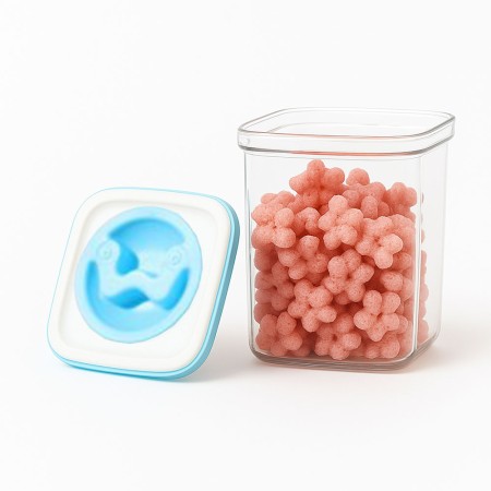 Recipient Depozitare Alimente 1.3L Transparent cu Capac Albastru-Alb, Cutie Tip Container pentru Cereale, Paste sau Gustari, 11.5x15 cm