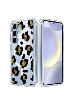 Husa pentru Samsung Galaxy S25, Atasare Magnetica, MagSafe, Leopard Gold Glitter, Clear