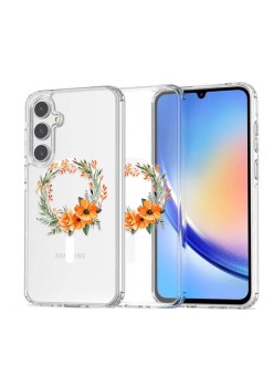 Husa pentru Samsung Galaxy A56 5G, Atasare Magnetica, MagSafe, Pink Wreath 12, Clear