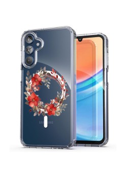 Husa pentru Samsung Galaxy A15 4G, Atasare Magnetica, MagSafe, Pink Wreath 18, Clear