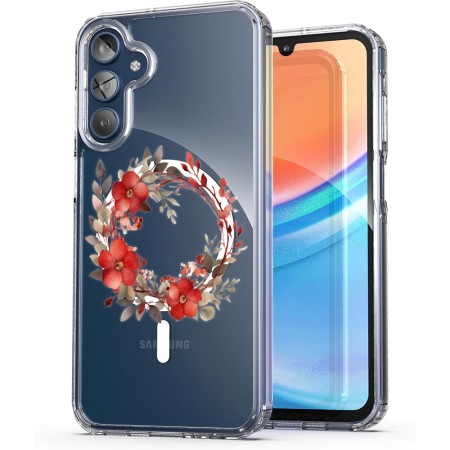 Husa pentru Samsung Galaxy A15 4G, Atasare Magnetica, MagSafe, Pink Wreath 18, Clear