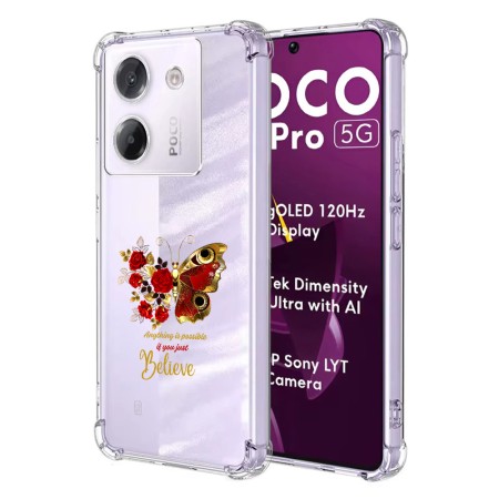 Husa Antisoc pentru Xiaomi Poco M7 Pro 5G - AirBag TPU, Colțuri Ranforsate- Butterfly Rosu 