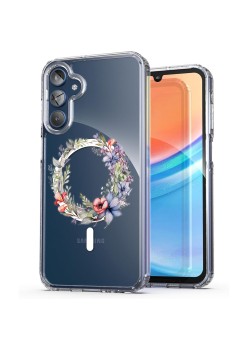 Husa pentru Samsung Galaxy A15 4G, Atasare Magnetica, MagSafe, Pink Wreath 16, Clear