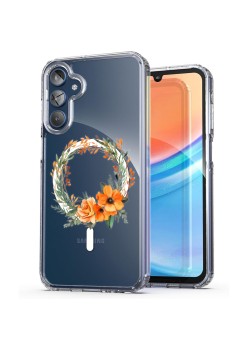 Husa pentru Samsung Galaxy A15 4G, Atasare Magnetica, MagSafe, Pink Wreath 12, Clear