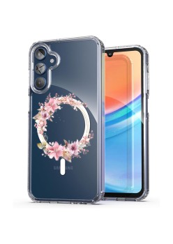 Husa pentru Samsung Galaxy A15 4G, Atasare Magnetica, MagSafe, Pink Wreath 2, Clear