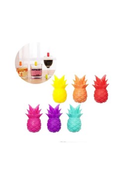 Set 6 Accesorii Creative pentru Pahare, Design Exotic din Silicon, Perfect pentru Petreceri și Cocktailuri, Model Ananas, Multicolor