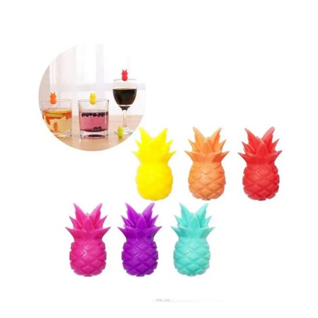Set 6 Accesorii Creative pentru Pahare, Design Exotic din Silicon, Perfect pentru Petreceri și Cocktailuri, Model Ananas, Multicolor