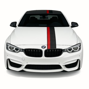 Sticker auto Rally Stripe Carbon 3D, 140x17 cm, Negru Rosu, banda decorativa tuning exterior masina, folie autoadeziva Oracal