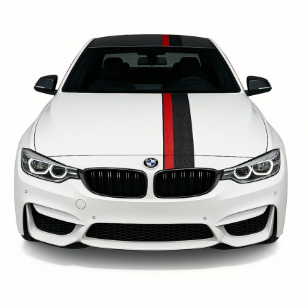 Sticker auto Rally Stripe Carbon 3D, 140x17 cm, Negru Rosu, banda decorativa tuning exterior masina, folie autoadeziva Oracal