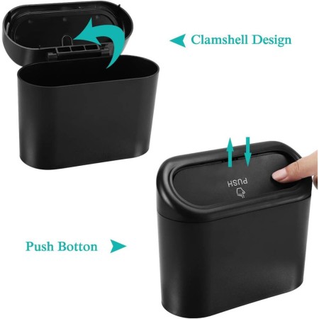 Cos de gunoi auto, compact, cu prindere pe usa sau scaun, capac clic, 17 x 9 x 9 cm, Negru
