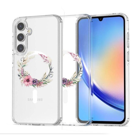 Husa pentru Samsung Galaxy A36 5G, Atasare Magnetica, MagSafe, Pink Wreath 20, Clear