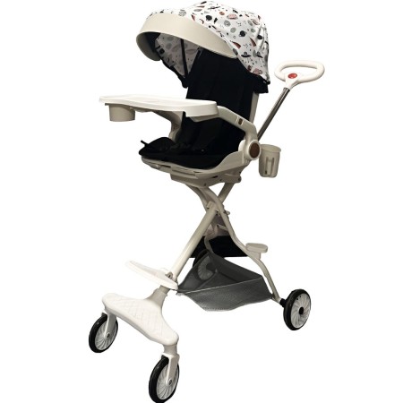 Cărucior Sport 3 în 1, Reversibil, Pliabil, Pozitie Somn, Tavă Masă, Roti 360°, Suport Pahar, Copertină Soare, Bej Cosmos, 6-36 Luni