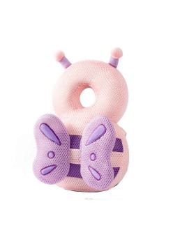 Rucsac cu Pernă de Protecție pentru Cap, Design Fluturaș, Tetieră Ergonomică pentru Bebeluși, 33x6x19 cm, 180 g, Roz-Mov