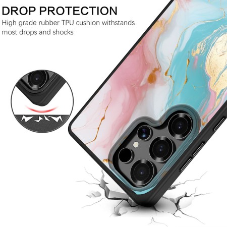Husă pentru Samsung Galaxy S25 Ultra, Marble LC, Protecție Cameră, Antișoc, Design Slim, Albastru - Roz