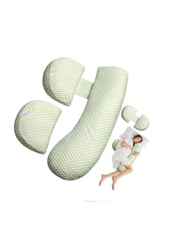 Set Pernă pentru Gravide ProActive, Design Reglabil în Formă de H și U, Husă Detasabilă, Spumă Moale, Lățime Ajustabilă, Verde