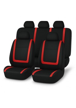 Set huse scaune auto universale, 9 piese, model Red Line, rosu, compatibile cu airbag, material poliester + burete 2mm