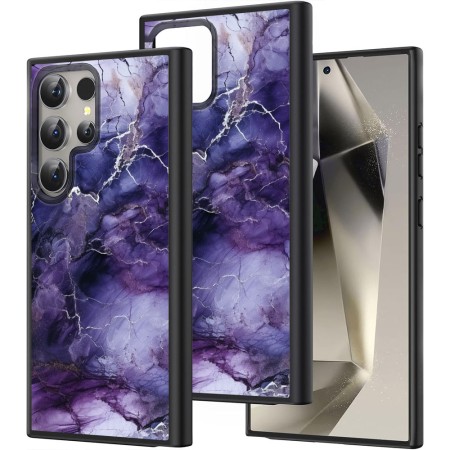 Husă pentru Samsung Galaxy S25 Ultra, Marble DC, Protecție Cameră, Antișoc, Design Slim, Negru - Mov