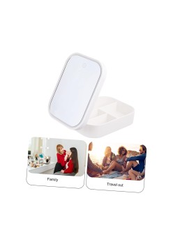 Portfard Cosmetice cu Oglindă LED, 3 Modele de Lumină, Încărcare USB, Baterie 1200 mAh, Compartimentat, Imitație Piele, Alb, 16.5x11.5x6 cm