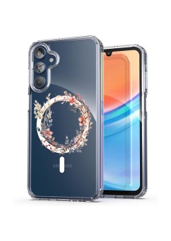 Husa pentru Samsung Galaxy A15 4G, Atasare Magnetica, MagSafe, Pink Wreath 11, Clear