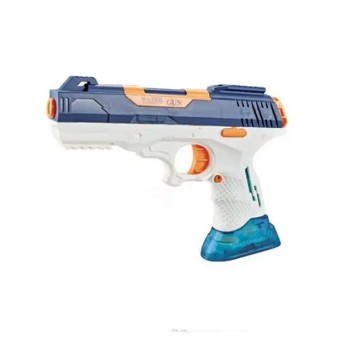 Pistol cu Apă 2în1 pentru Copii, Electric cu Baterie, 2 Rezervoare (75ML & 300ML), Jet Reglabil, Furtun Inclus, Material ABS/Silicon, Albastru