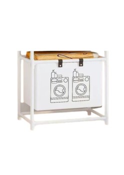 Raft pentru baie cu cos de rufe, un strat, Cadru de Otel Inoxidabil, 57x28x57 cm, Alb