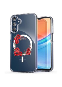 Husa pentru Samsung Galaxy A15 4G, Atasare Magnetica, MagSafe, Pink Wreath 4, Clear